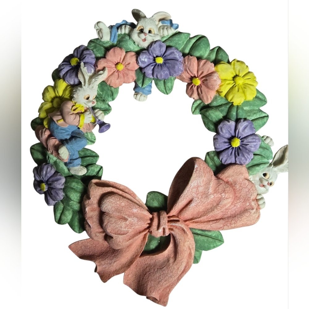 vintage resin 90s Easter wall decor wreath 14"